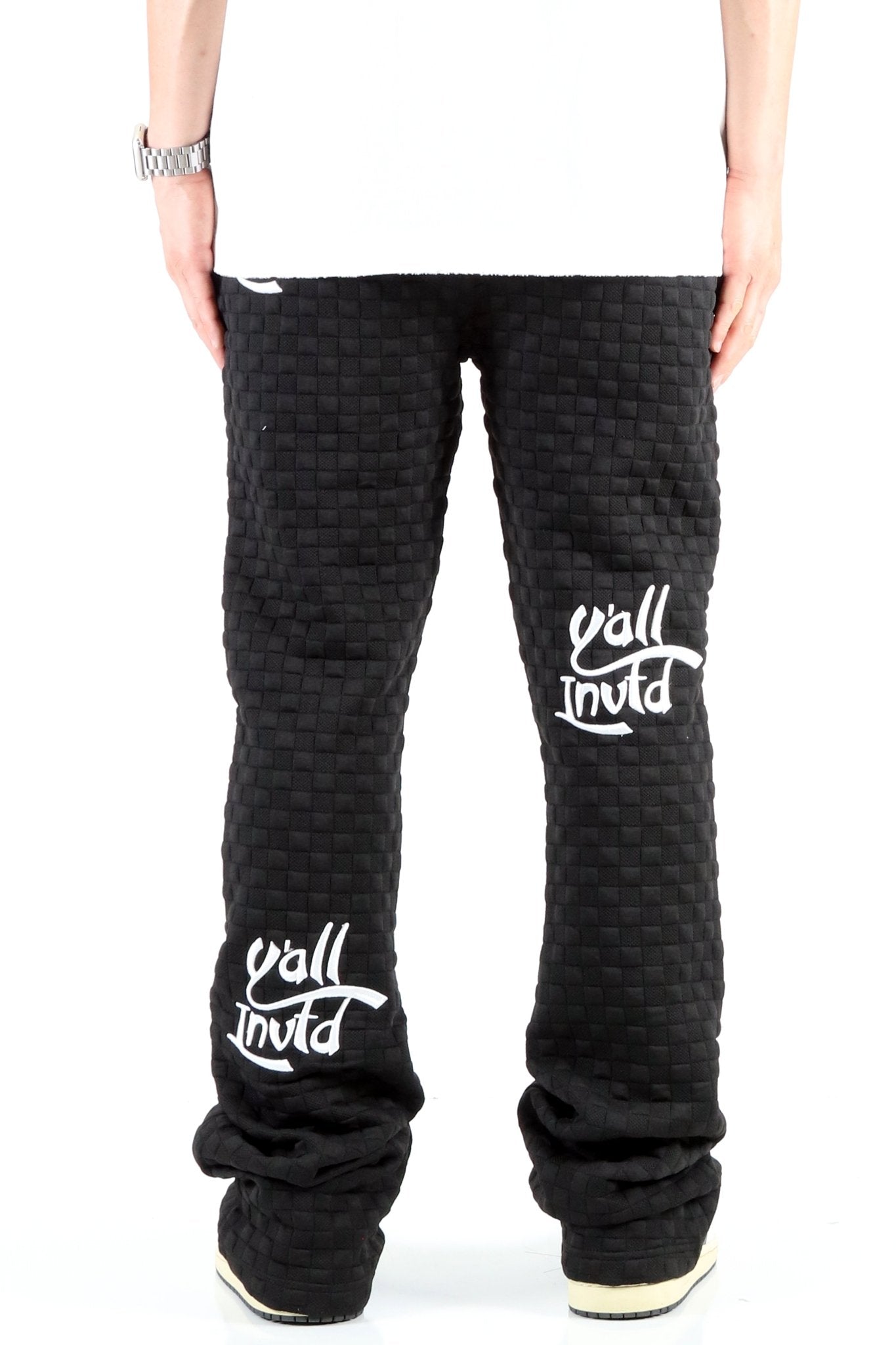 KUROI Waffle fleece graphic skinny flare stacked pants - Concordia Style Boutique