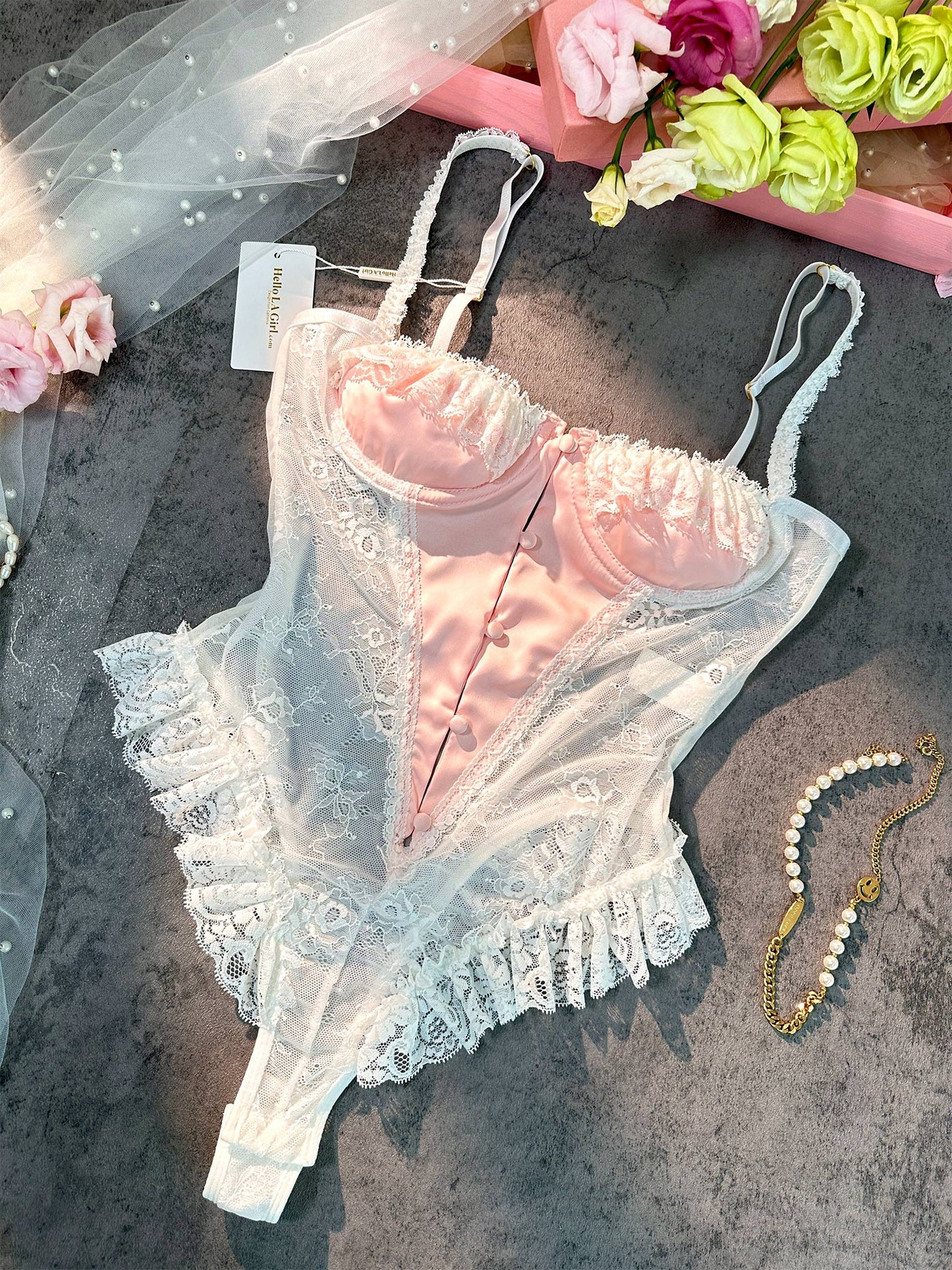Pink&White Sexy Lace Bodysuit - Concordia Style Boutique