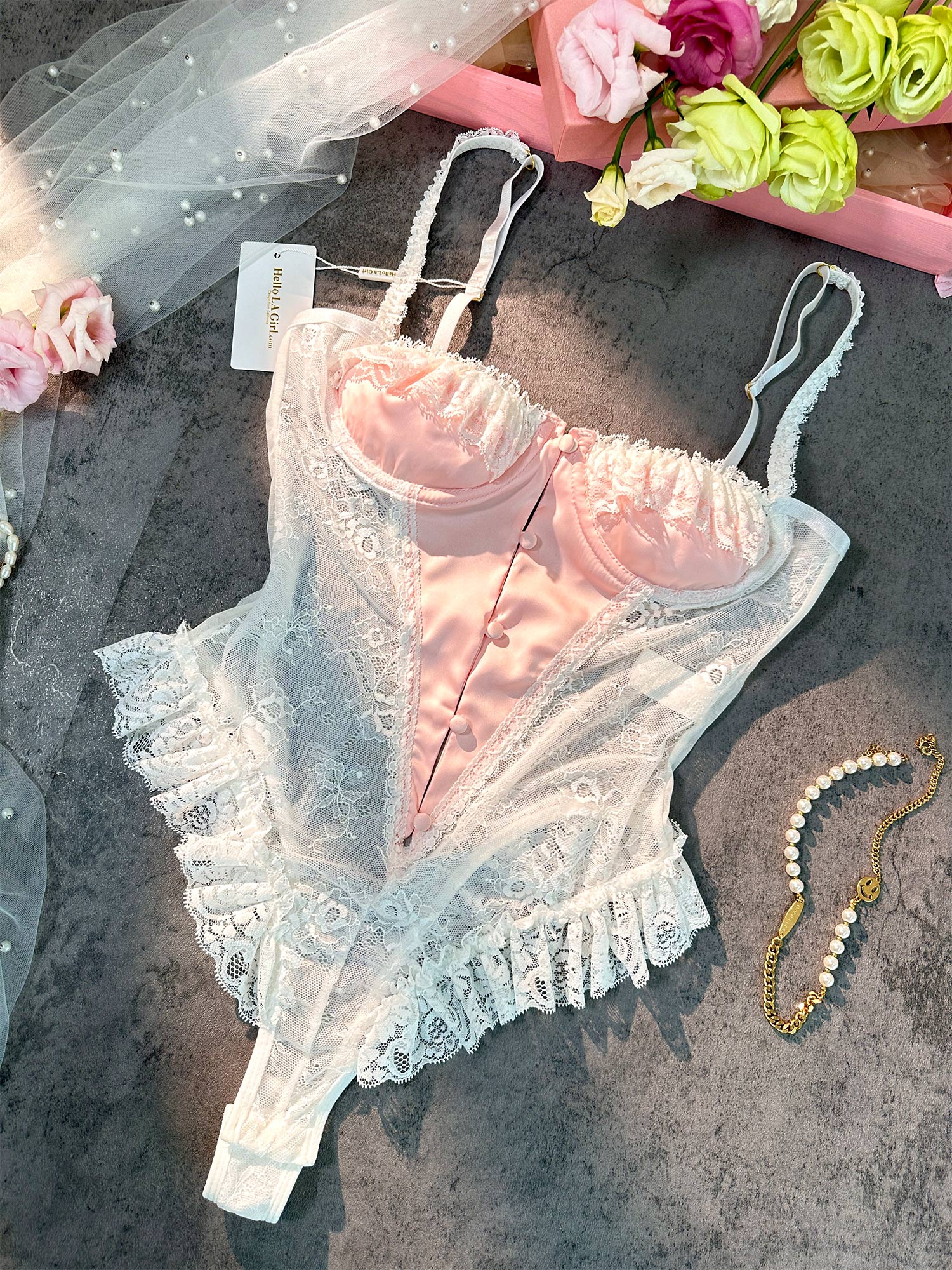 Pink&White Sexy Lace Bodysuit - Concordia Style Boutique