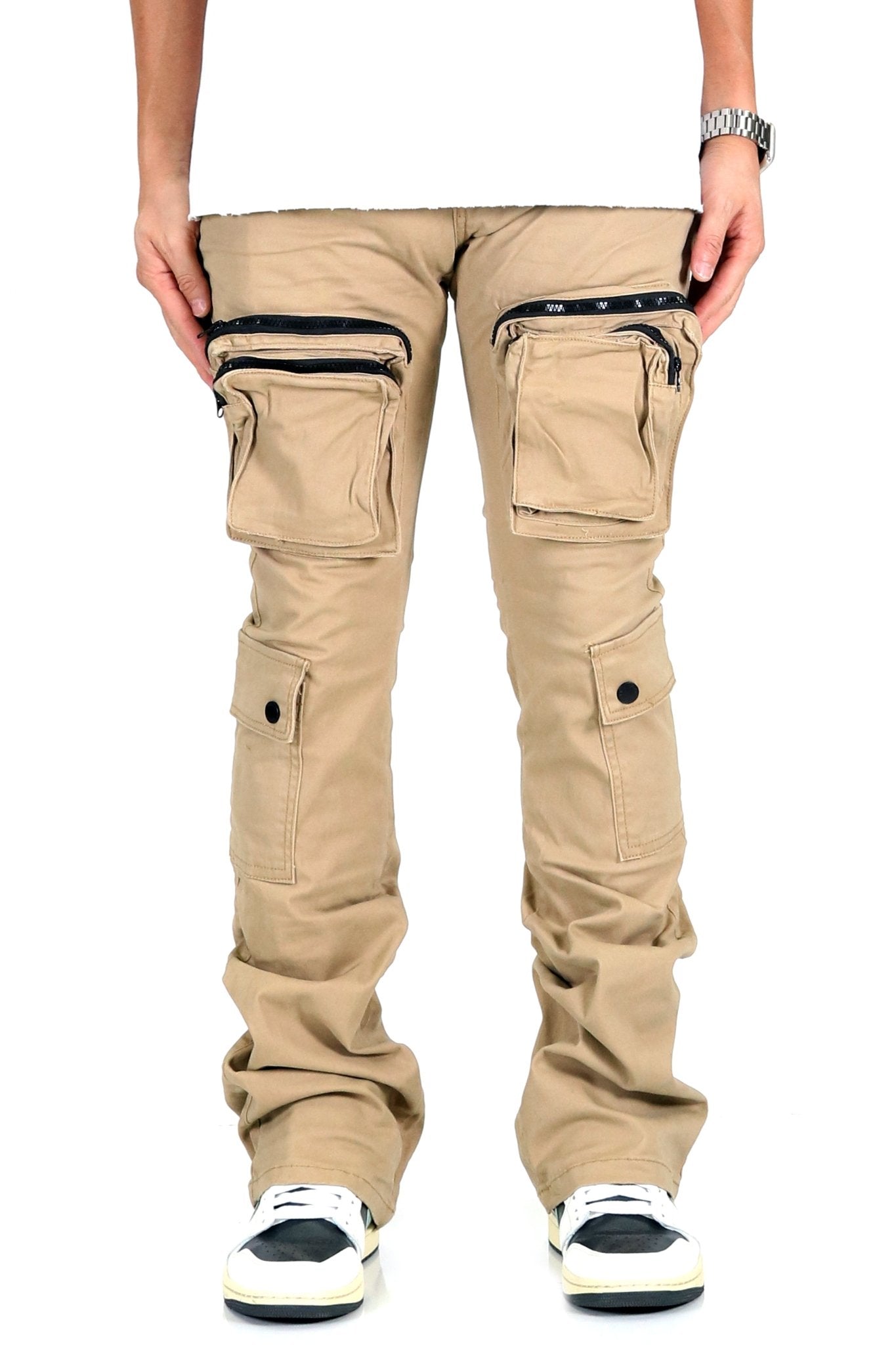 VENGE Men's premium twill khaki stacked cargo pants. - Concordia Style Boutique