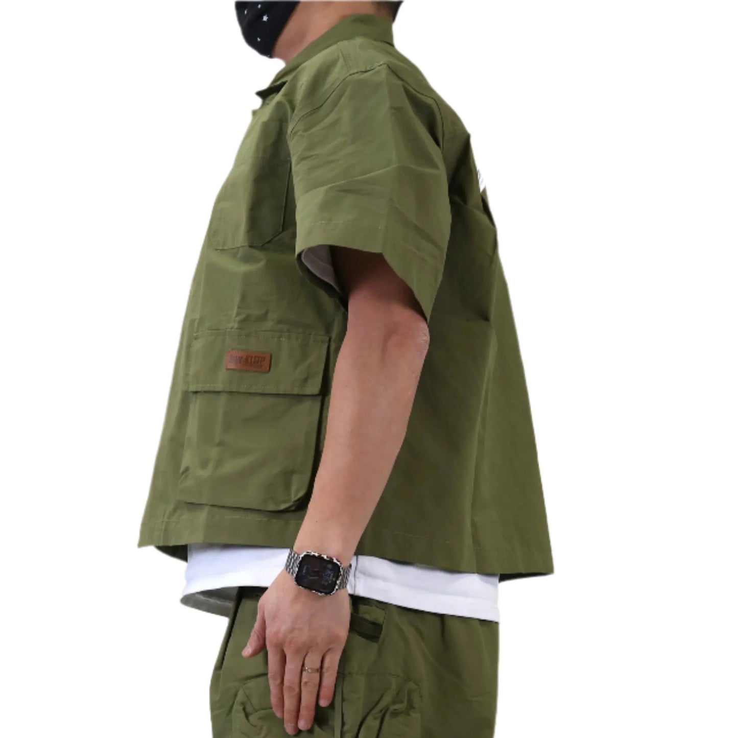 Vont Fine Nylon Twill Boxy Cut Crop Top Short sleeve Buttondown Shirt - Concordia Style Boutique