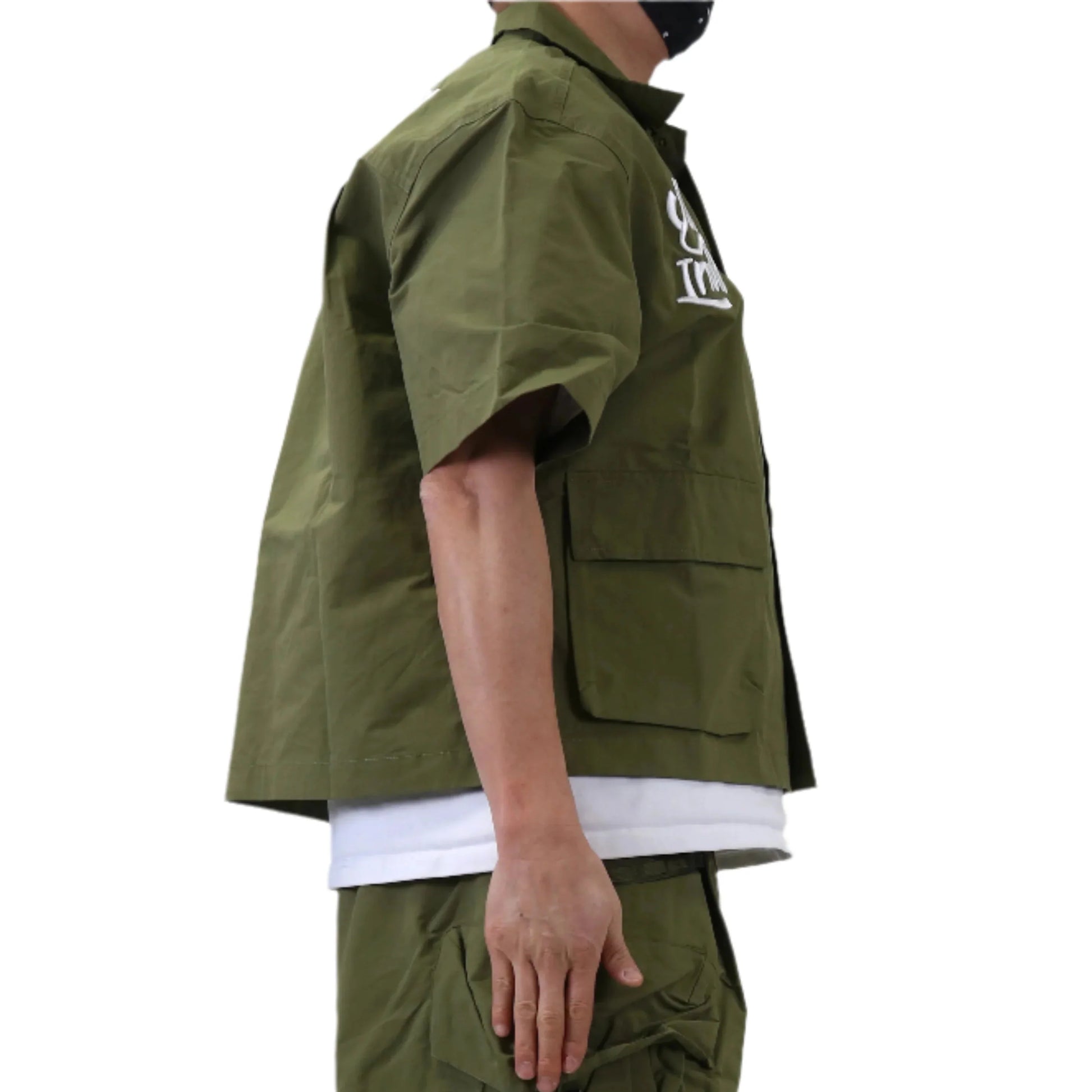 Vont Fine Nylon Twill Boxy Cut Crop Top Short sleeve Buttondown Shirt - Concordia Style Boutique