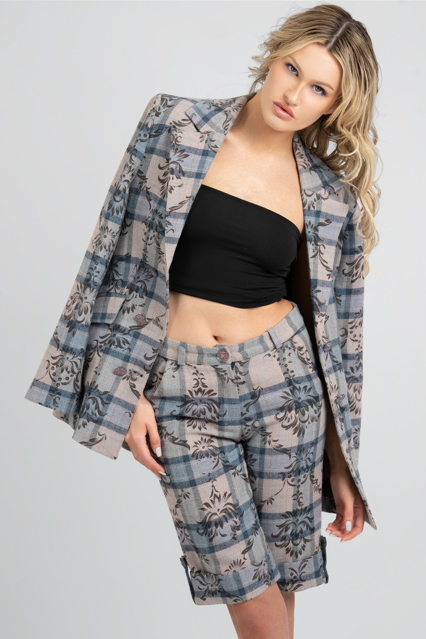 Kara Plaid Print Wool Blazer