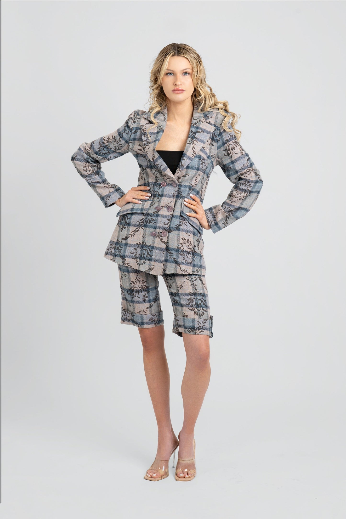 Kara Plaid Print Wool Blazer