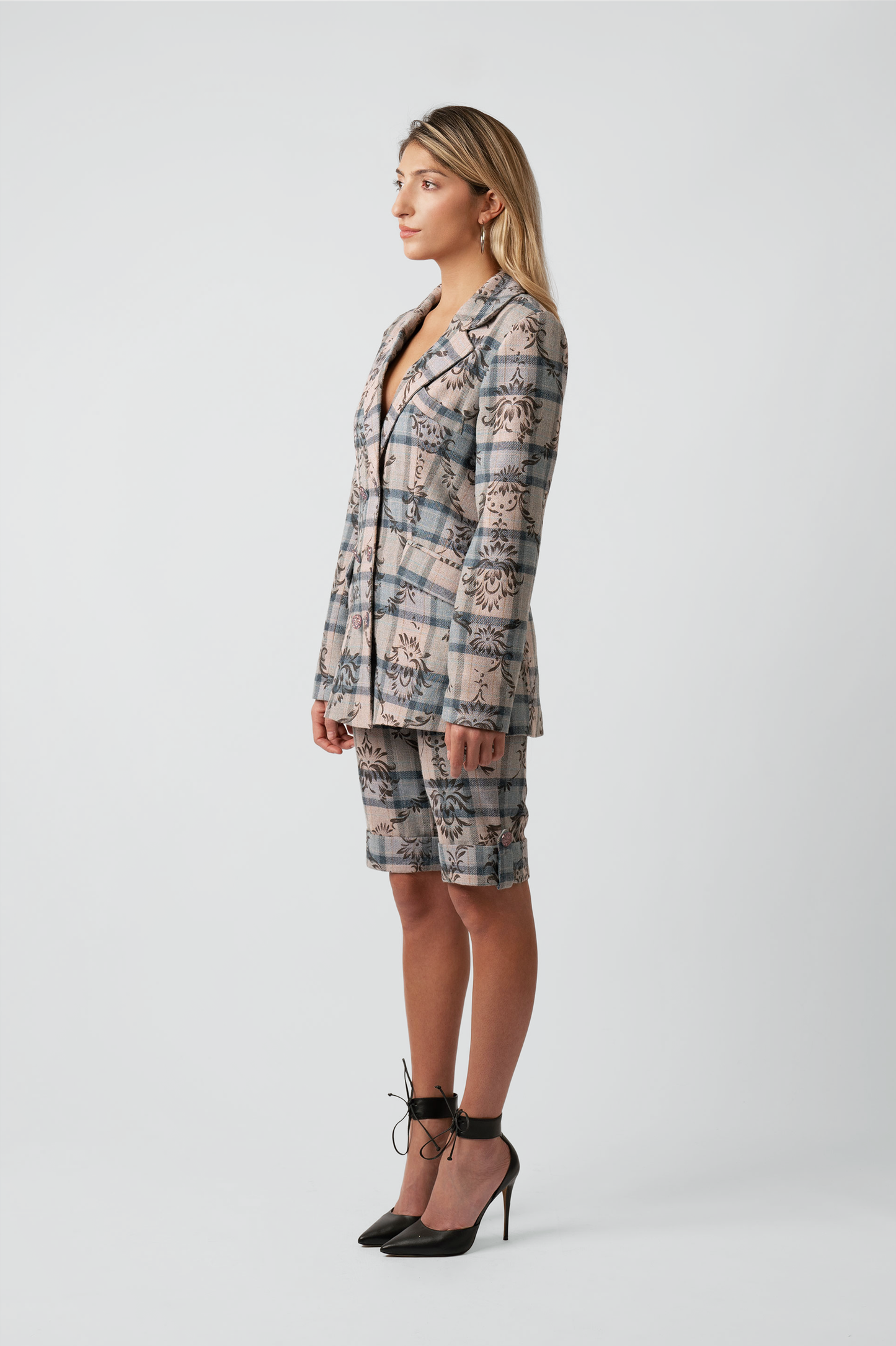 Kara Plaid Print Wool Blazer