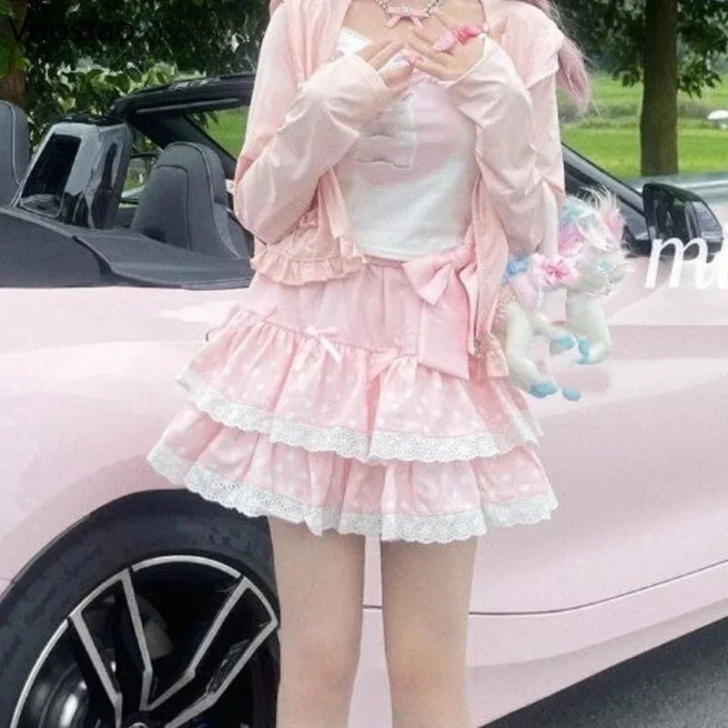 Pink Polka Dot Ruffle Skirt