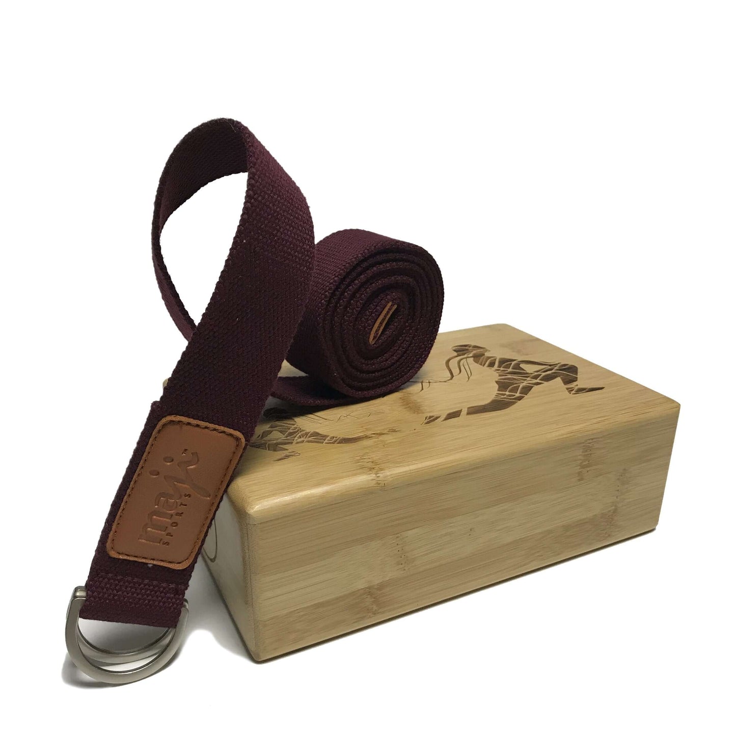 Laser Engraved Bamboo Yoga Block & Strap Combo