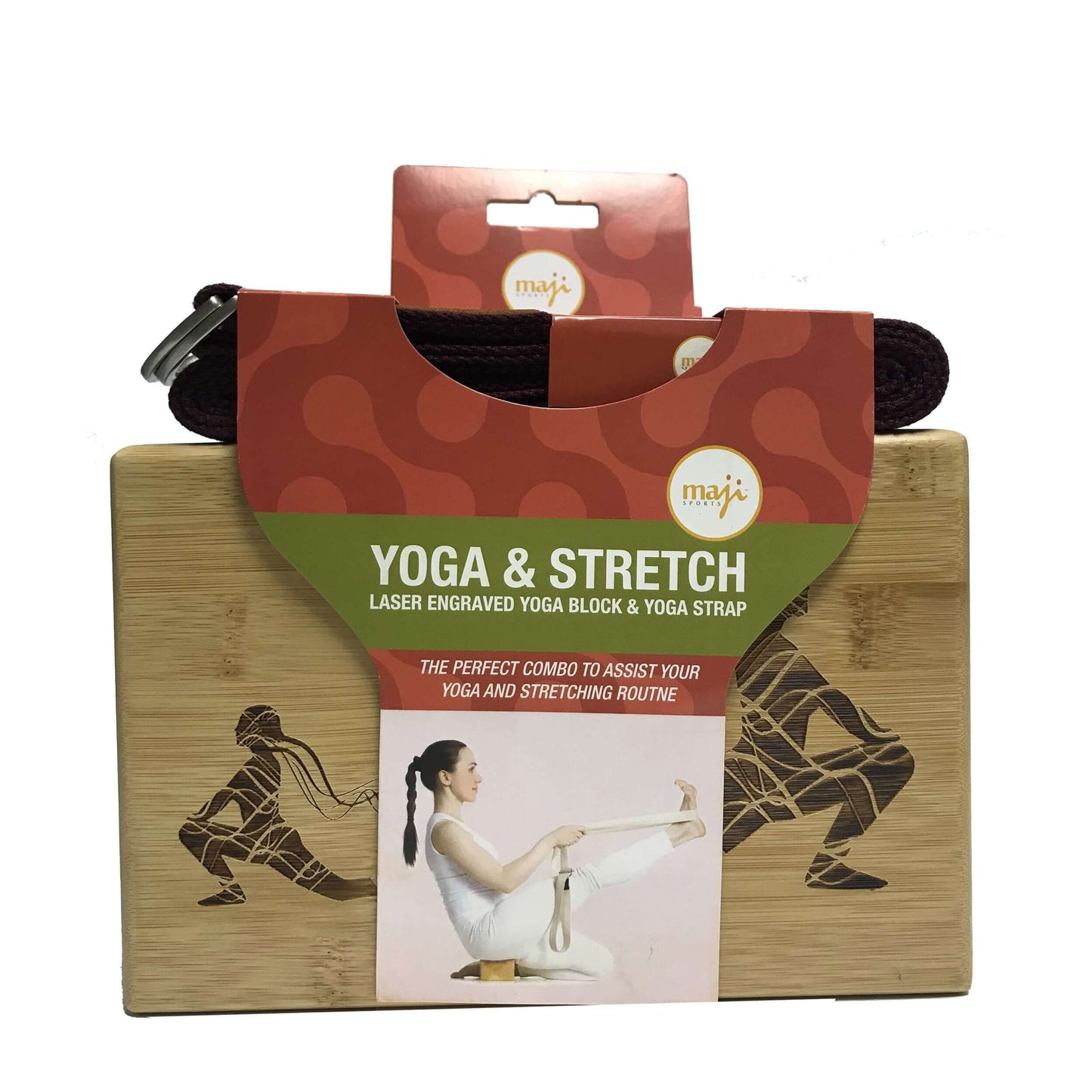 Laser Engraved Bamboo Yoga Block & Strap Combo