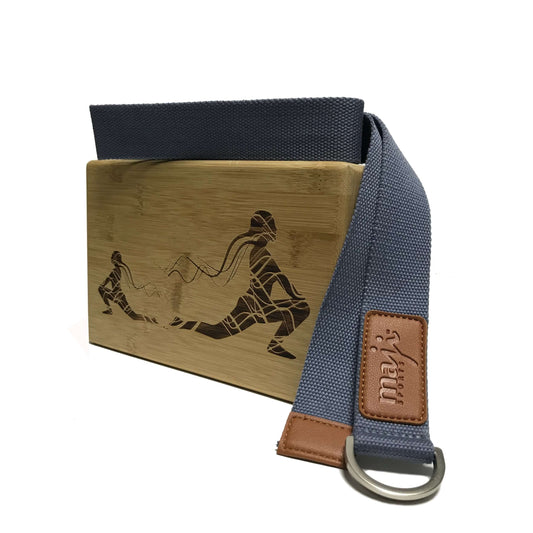 Laser Engraved Bamboo Yoga Block & Strap Combo