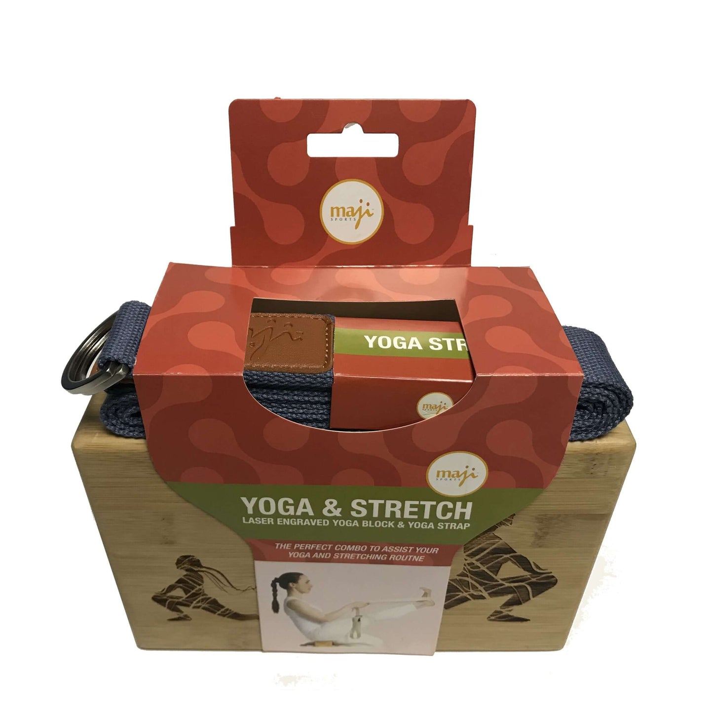 Laser Engraved Bamboo Yoga Block & Strap Combo