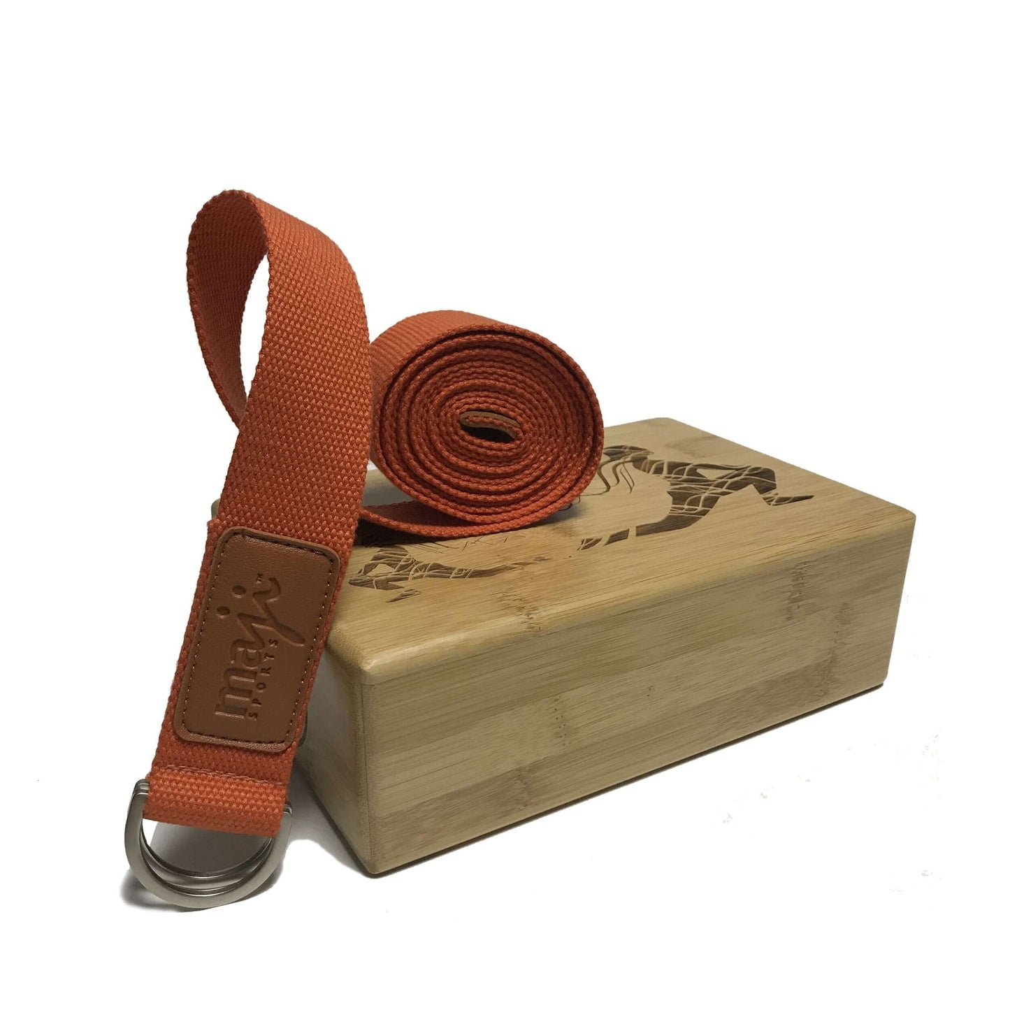 Laser Engraved Bamboo Yoga Block & Strap Combo
