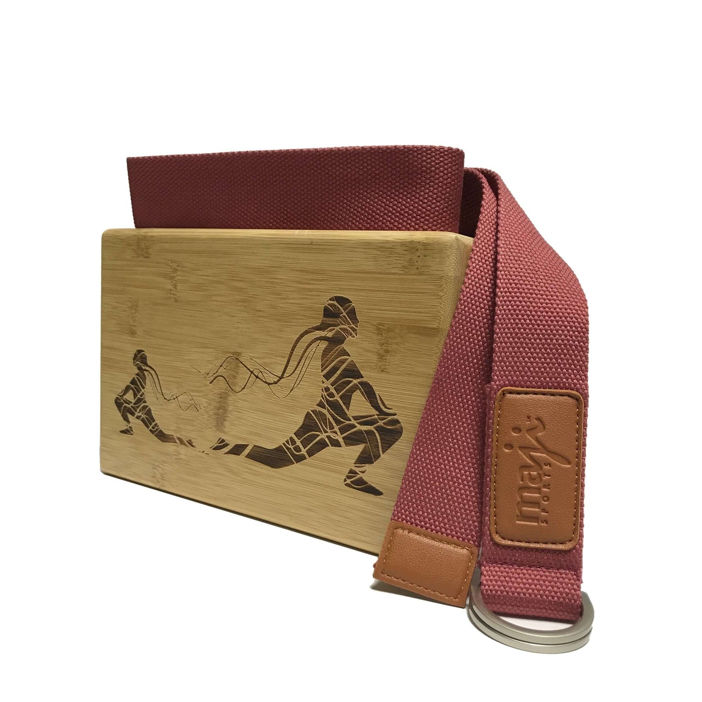 Laser Engraved Bamboo Yoga Block & Strap Combo