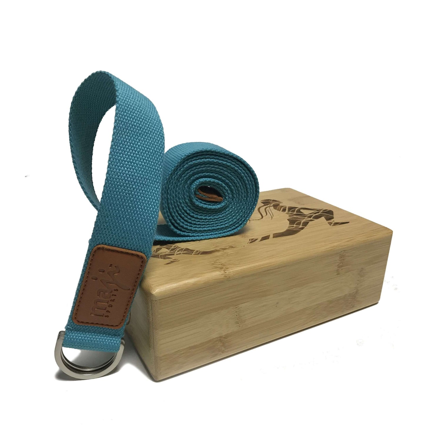Laser Engraved Bamboo Yoga Block & Strap Combo