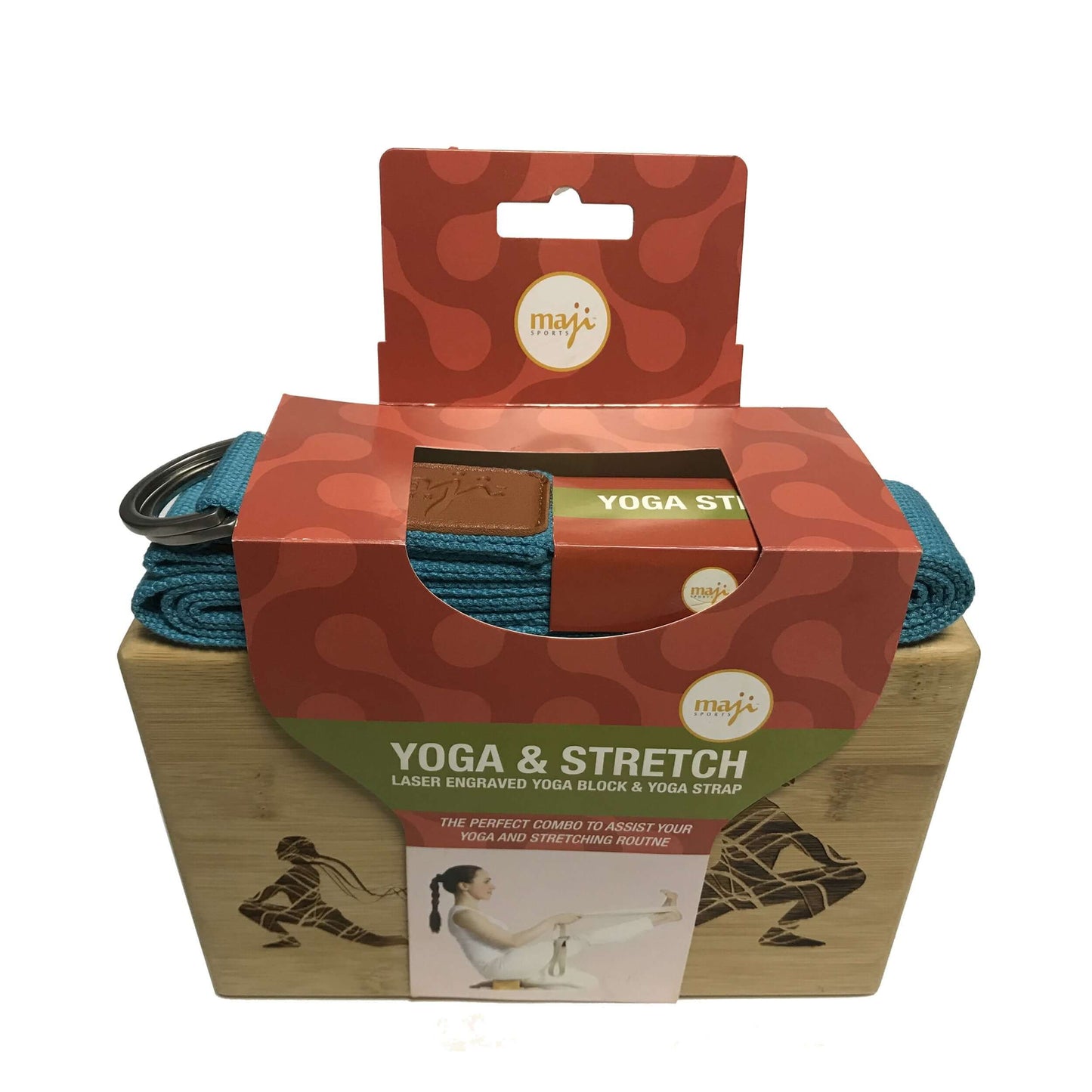 Laser Engraved Bamboo Yoga Block & Strap Combo