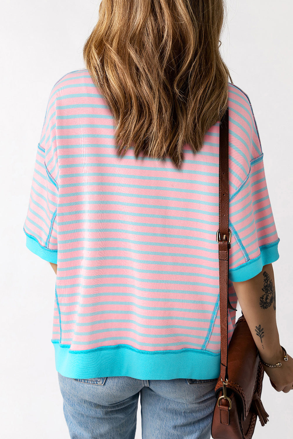 Adley Stripe Oversized Exposed Seam High Low Top - Concordia Style Boutique