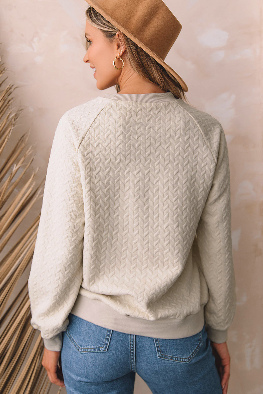 Amy Textured Raglan Sleeve Pullover Sweatshirt - Concordia Style Boutique