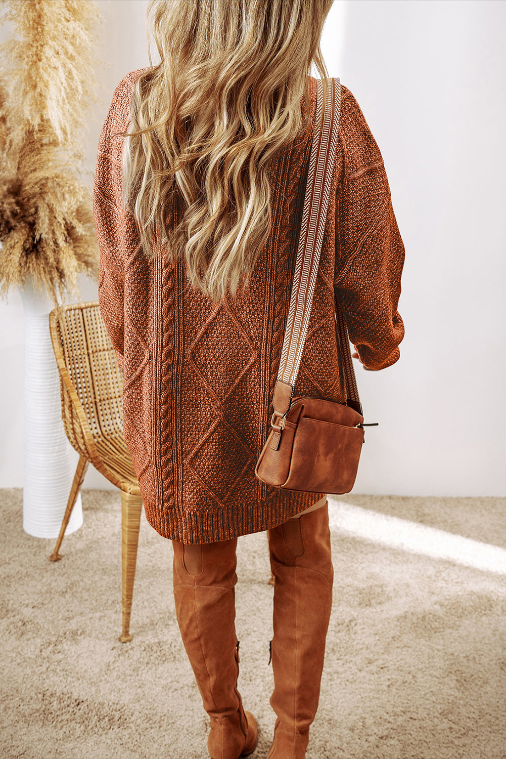 Cable Knit Sweater Dress in Coffee