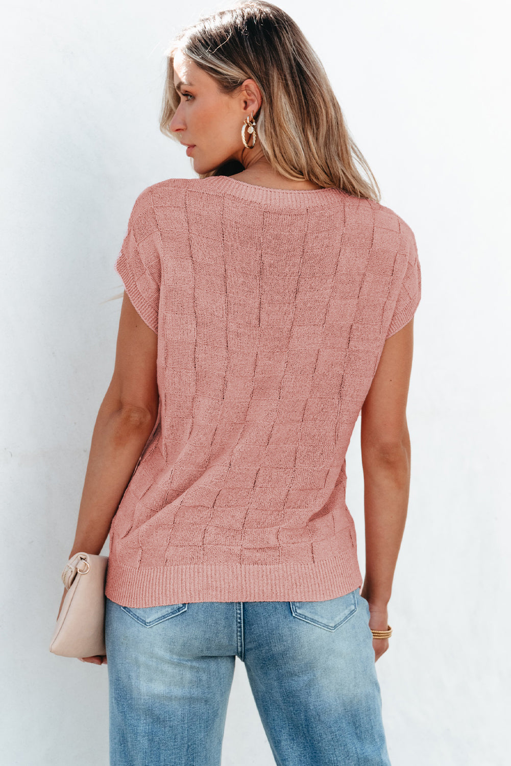 Andrea Lattice Textured Knit Short Sleeve Sweater - Concordia Style Boutique