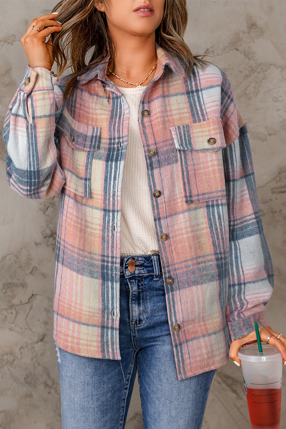 Addison Plaid Flap Pockets Shacket - Concordia Style Boutique
