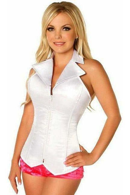 Lavish White Collared Front Zipper Corset