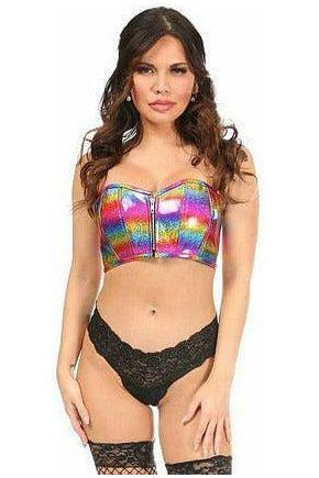 Lavish Rainbow Glitter Short Bustier Top