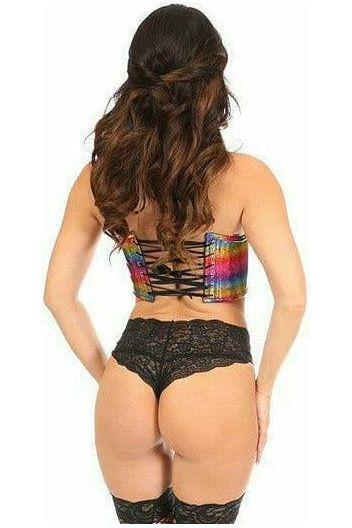Lavish Rainbow Glitter Short Bustier Top