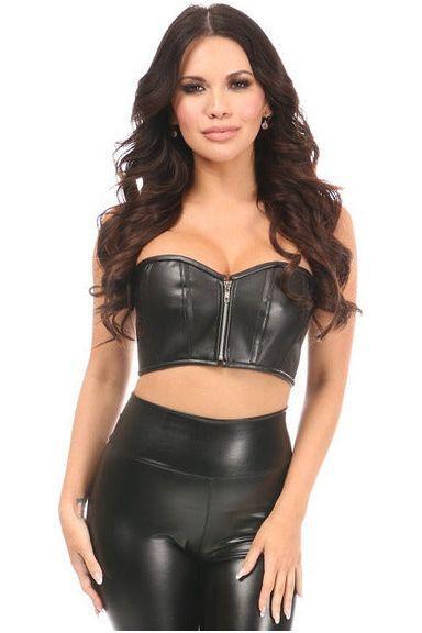 Lavish Black Faux Leather Short Bustier Top