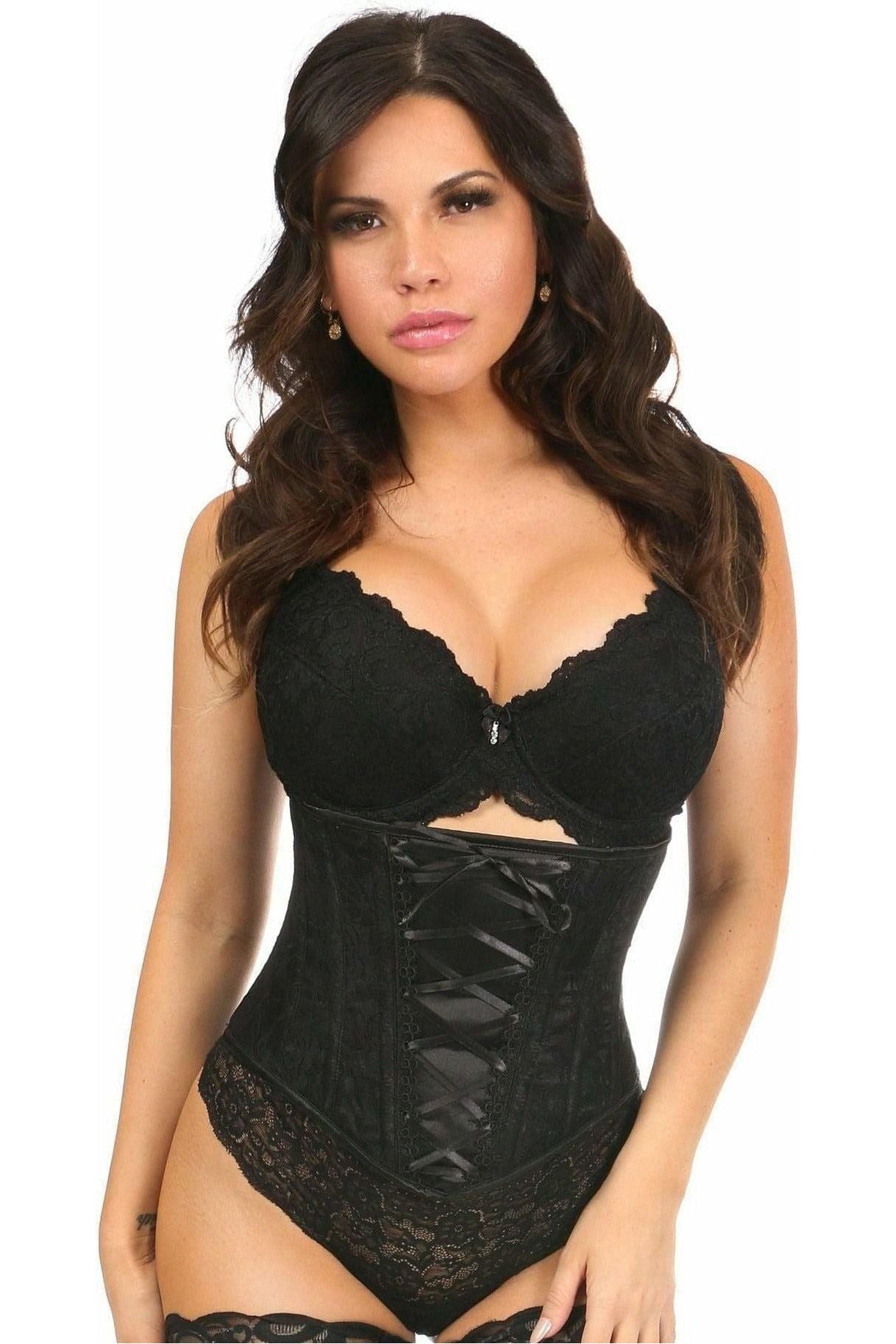 Lavish Black Lace-Up Underbust Corset w/Black Lace