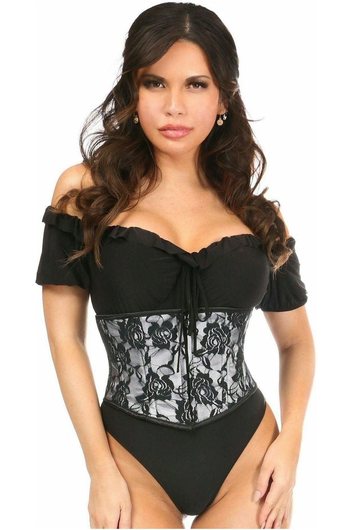 Lavish White w/Black Lace Overlay Mini Cincher