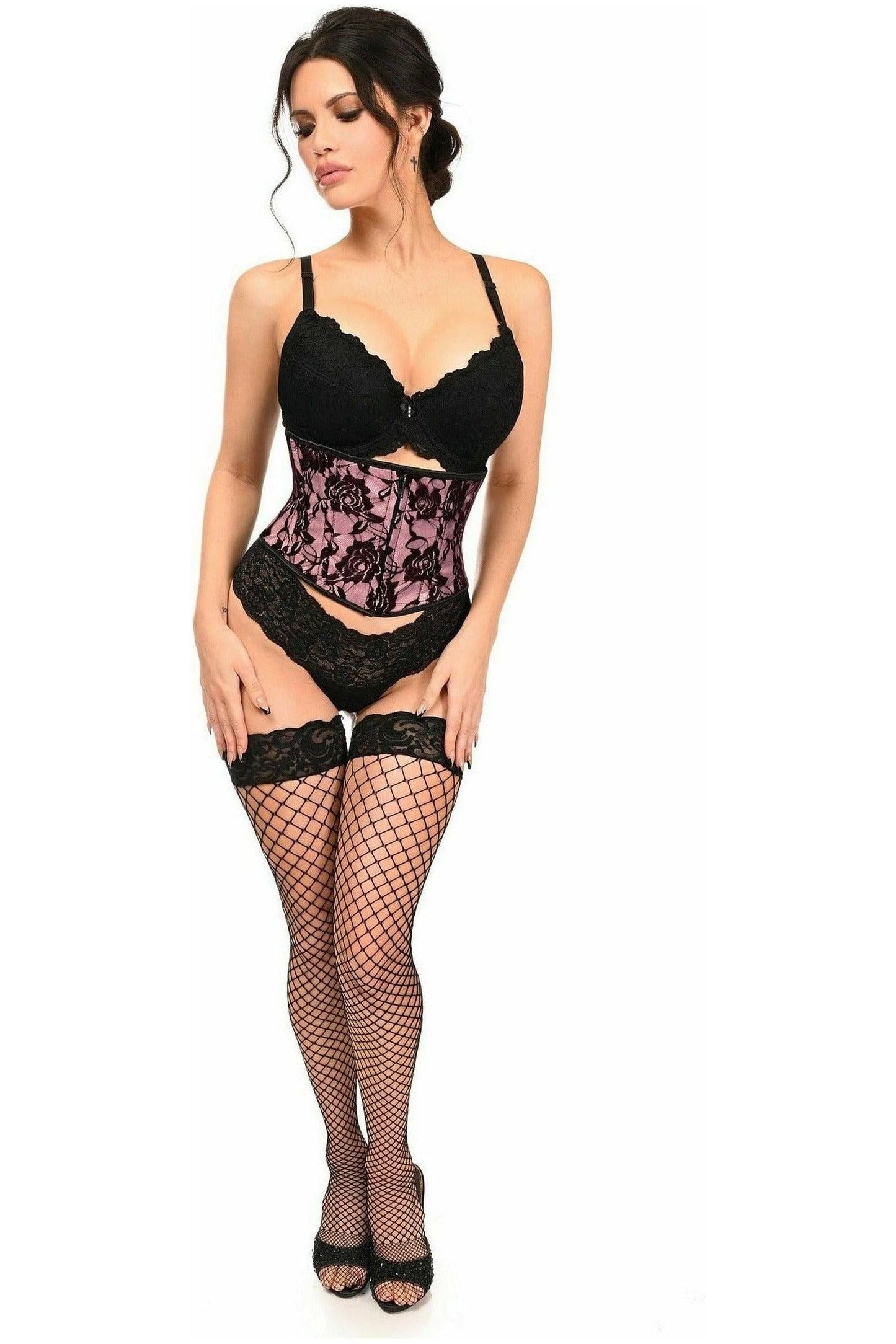 Lavish Pink w/Black Lace Overlay Mini Cincher