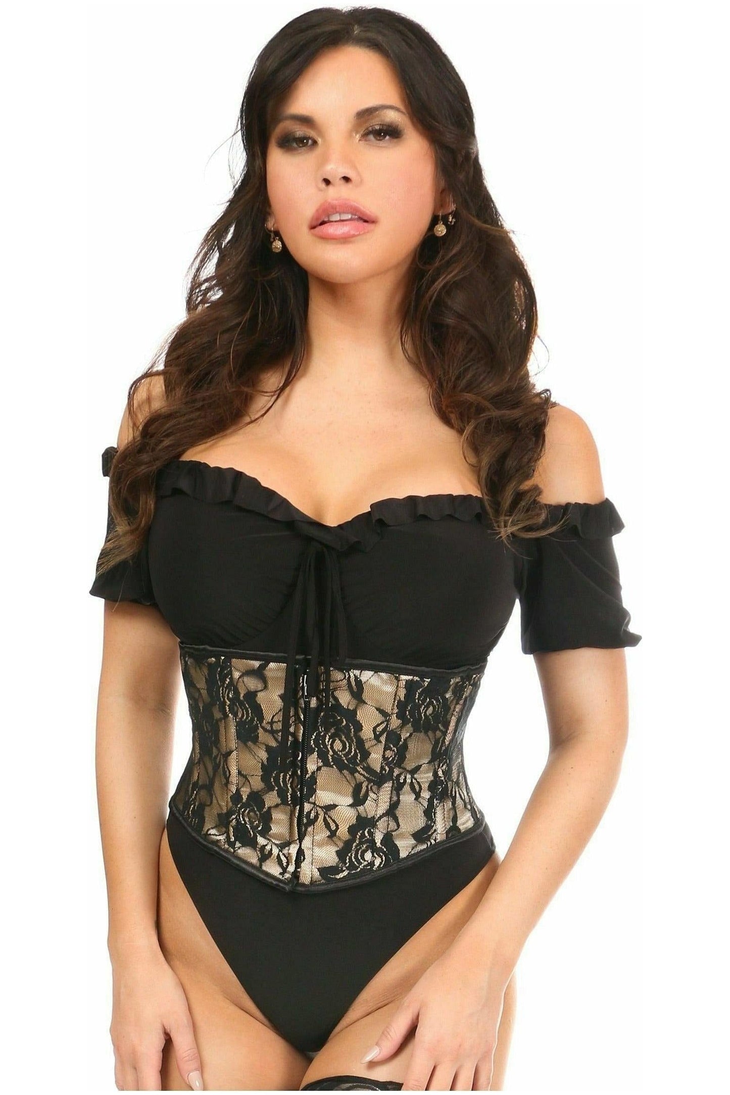 Lavish Tan w/Black Lace Overlay Mini Cincher