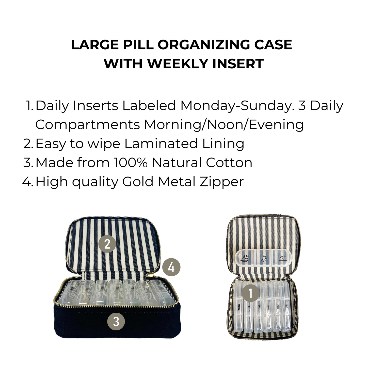 Large Pill Travel Case with Individual Daily Pill Organizer, Black - Concordia Style Boutique