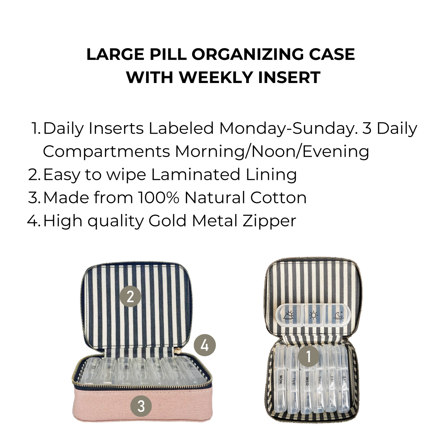 Large Pill Travel Case with Individual Daily Pill Organizer, Pink/Blush - Concordia Style Boutique