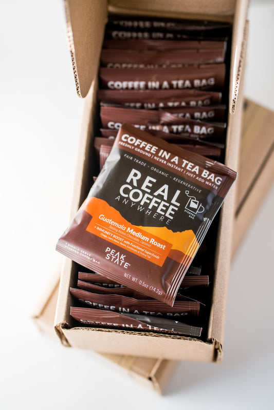 Wholesale Only - Peak State Steeped Coffee Singles - Medium Roast Guatemala (+Immunity) - 20 Case