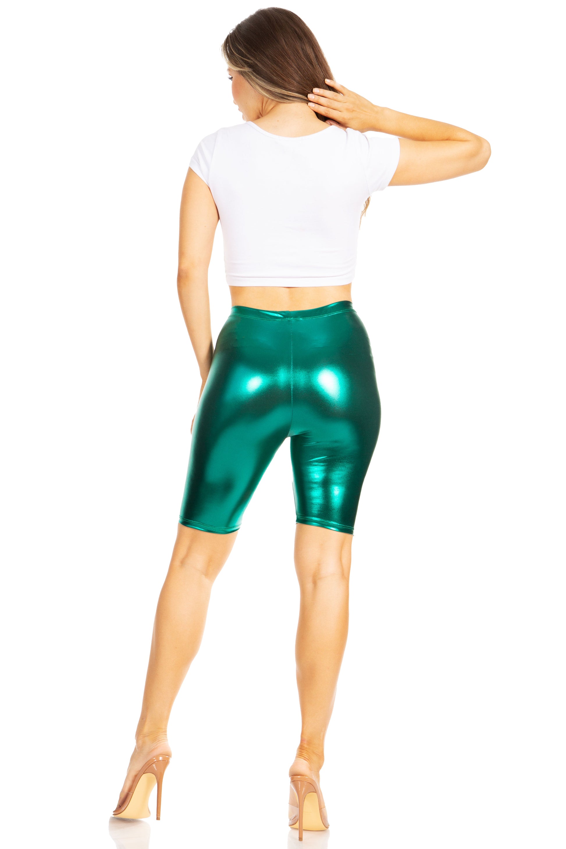 Sakkas Women's Shinny Metallic Bike Shorts Stretchy Unisex - Made in USA - Concordia Style Boutique