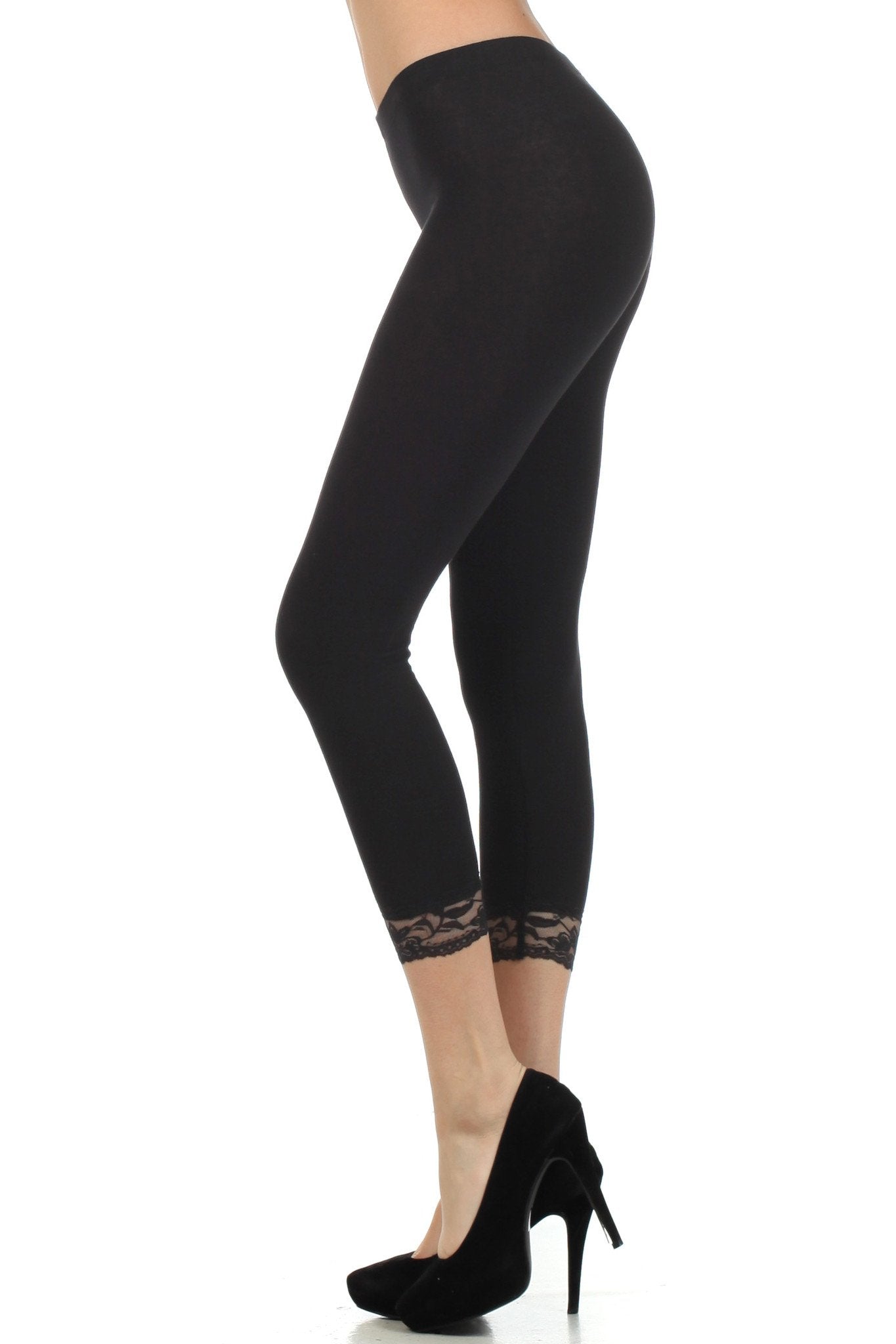 Sakkas Cotton Blend Lace Trim Stretch Capri Leggings - Made in USA - Concordia Style Boutique