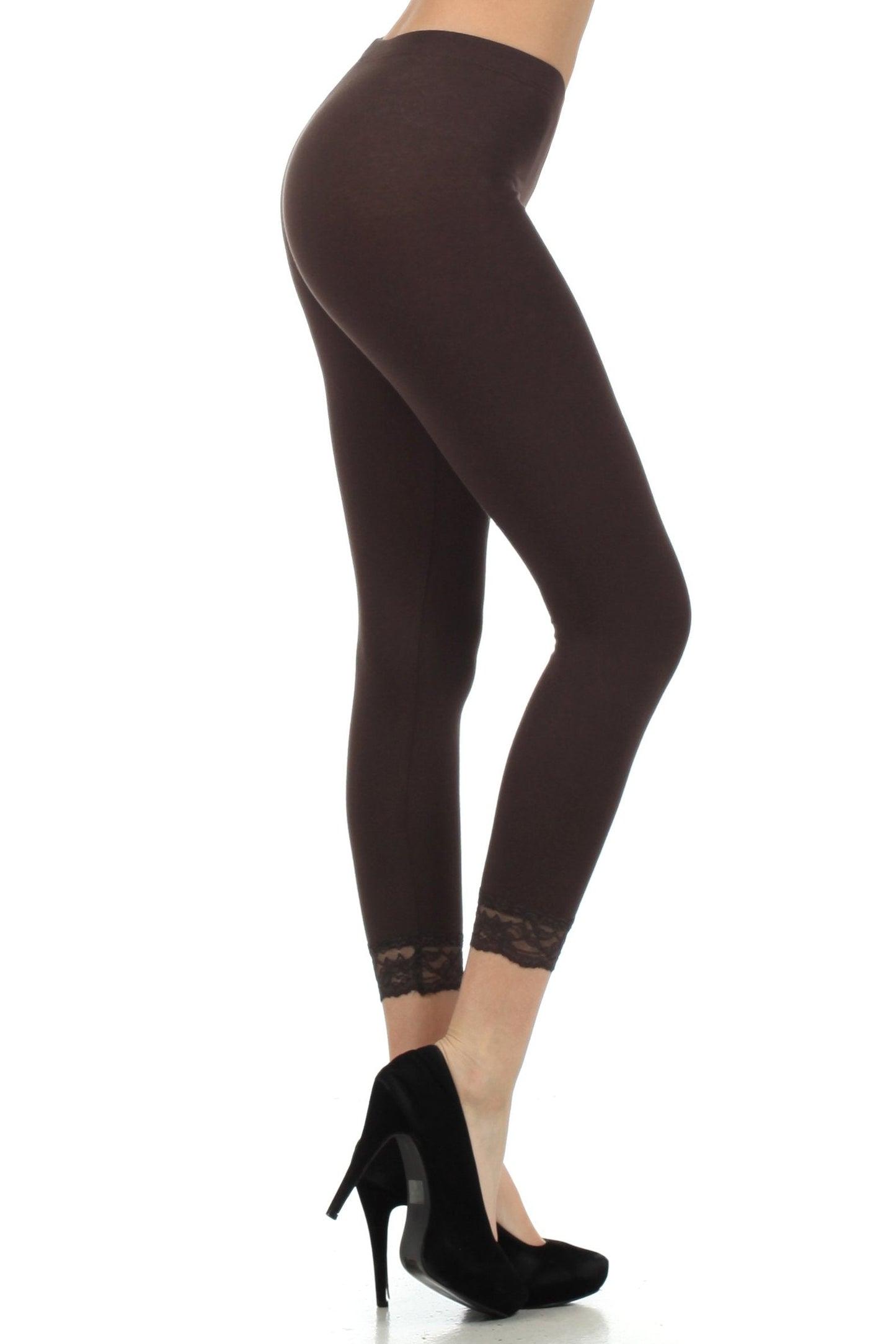Sakkas Cotton Blend Lace Trim Stretch Capri Leggings - Made in USA - Concordia Style Boutique