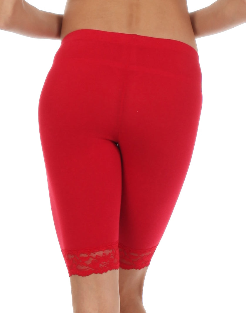 Sakkas Cotton Blend Lace Trim Stretch Bike Shorts - Made in USA - Concordia Style Boutique