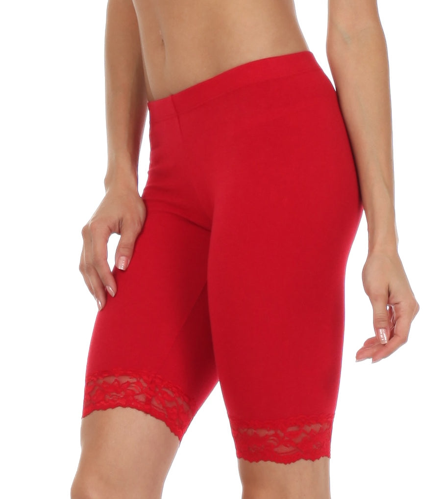 Sakkas Cotton Blend Lace Trim Stretch Bike Shorts - Made in USA - Concordia Style Boutique