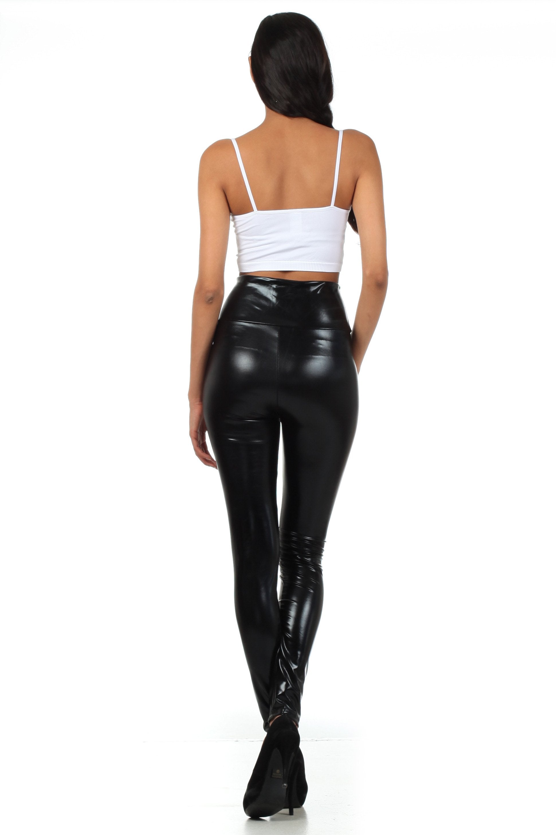 Sakkas Shiny Liquid Metallic High Waist Stretch Leggings - Made in USA - Concordia Style Boutique