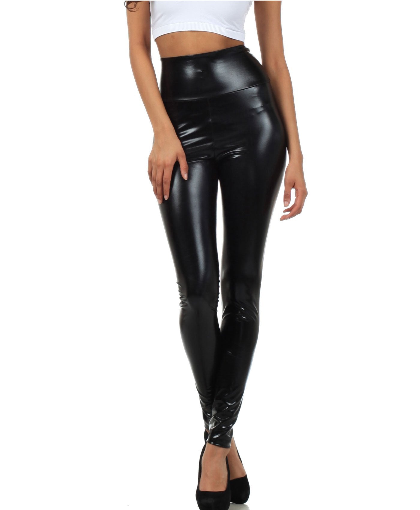 Sakkas Shiny Liquid Metallic High Waist Stretch Leggings - Made in USA - Concordia Style Boutique