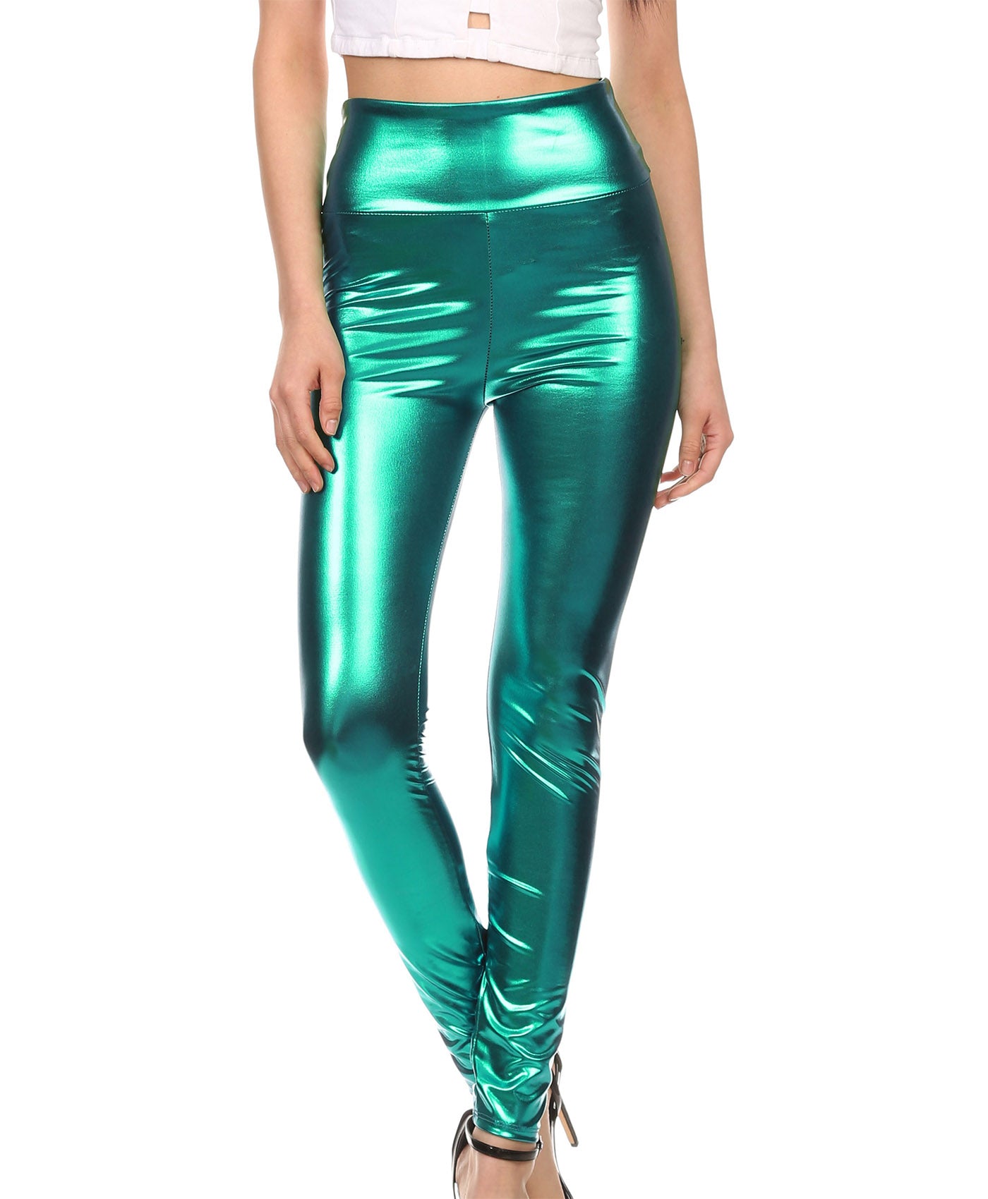 Sakkas Shiny Liquid Metallic High Waist Stretch Leggings - Made in USA - Concordia Style Boutique