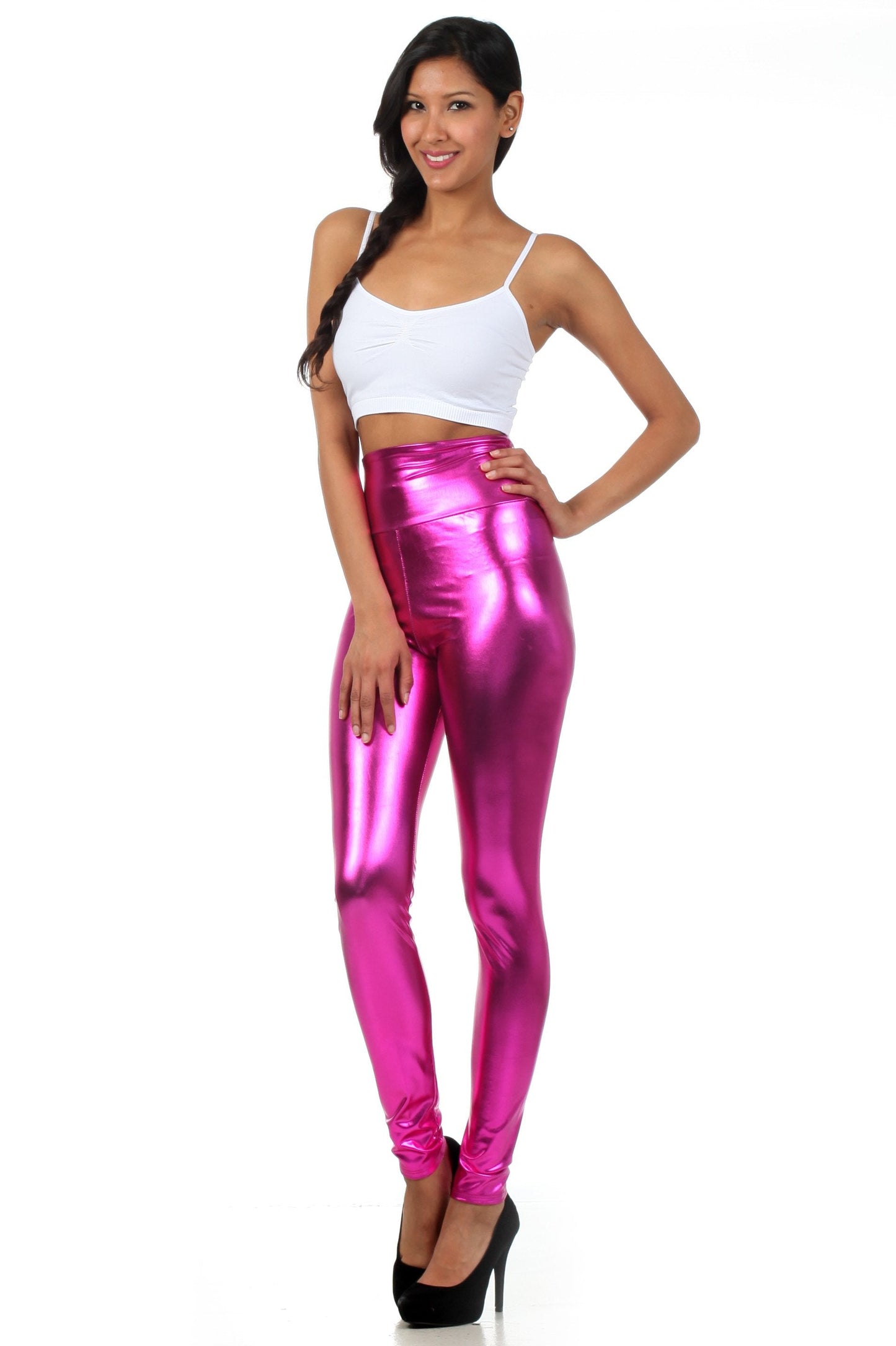 Sakkas Shiny Liquid Metallic High Waist Stretch Leggings - Made in USA - Concordia Style Boutique
