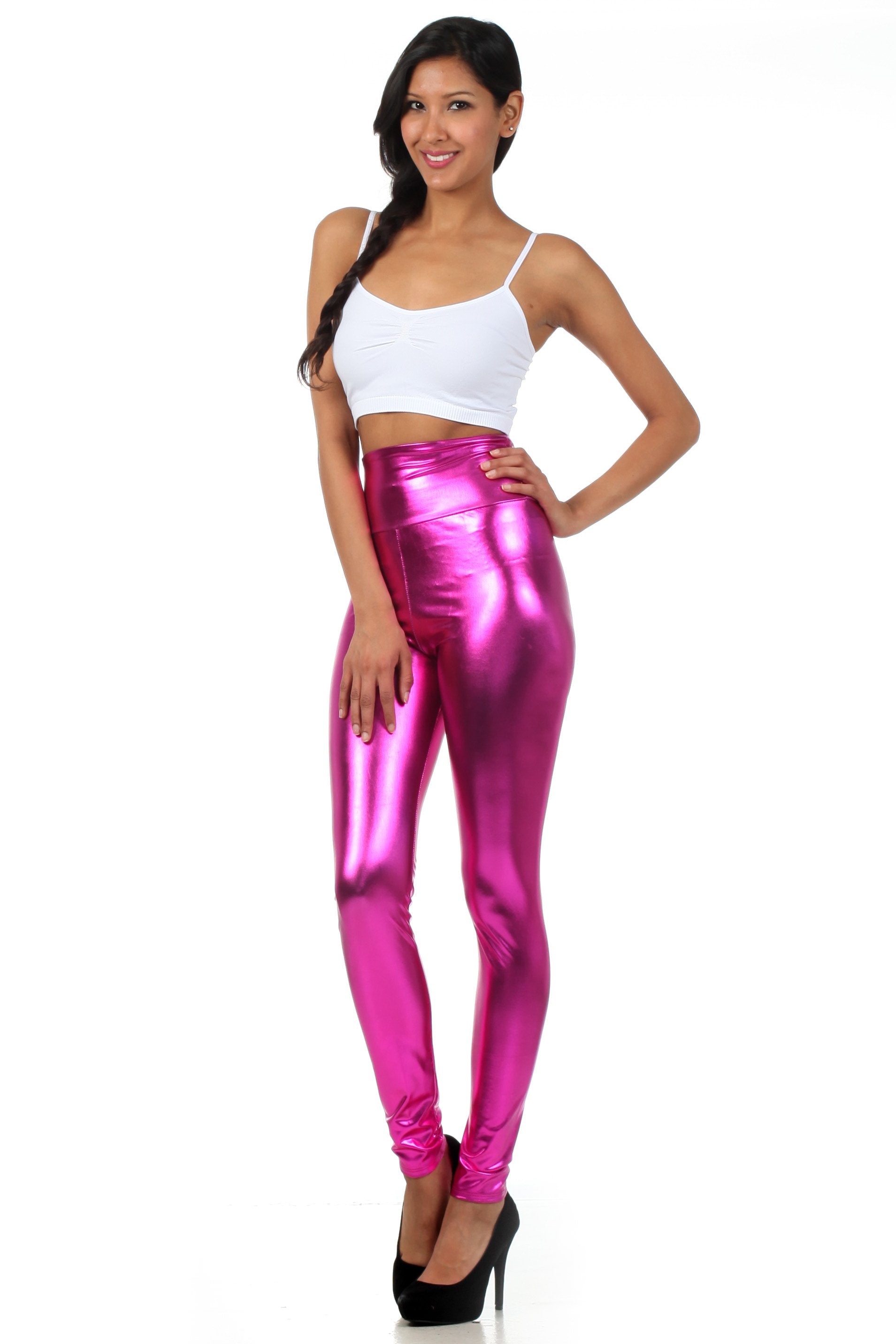 Sakkas Shiny Liquid Metallic High Waist Stretch Leggings - Made in USA - Concordia Style Boutique