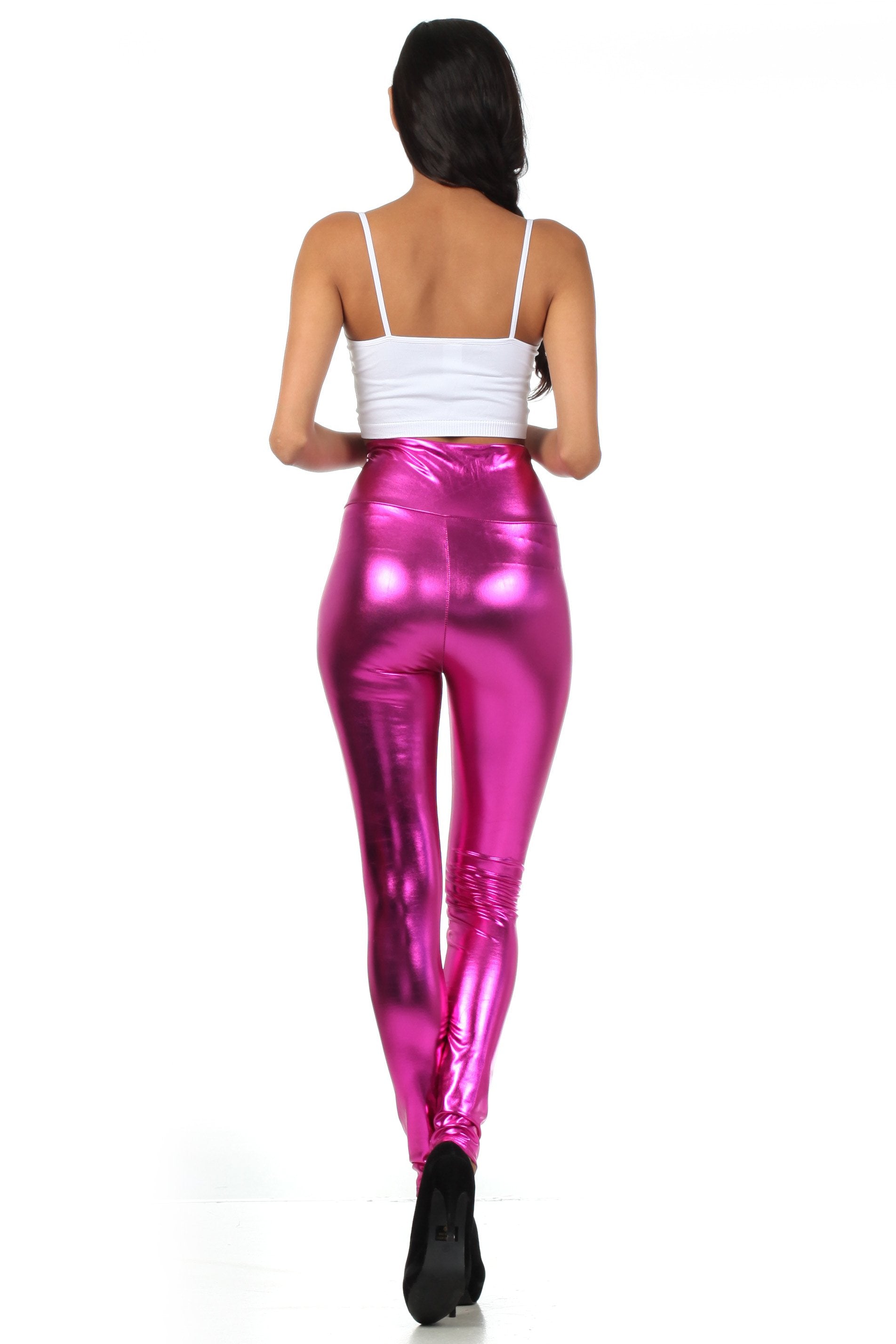 Sakkas Shiny Liquid Metallic High Waist Stretch Leggings - Made in USA - Concordia Style Boutique