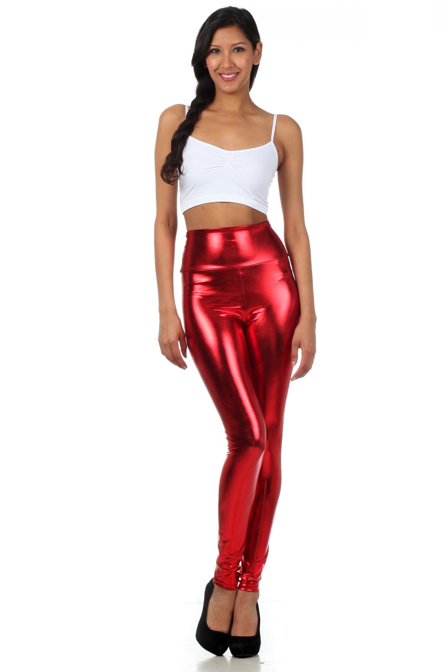 Sakkas Shiny Liquid Metallic High Waist Stretch Leggings - Made in USA - Concordia Style Boutique