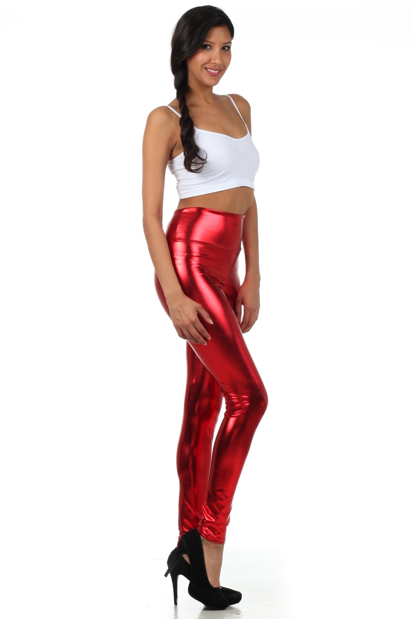 Sakkas Shiny Liquid Metallic High Waist Stretch Leggings - Made in USA - Concordia Style Boutique