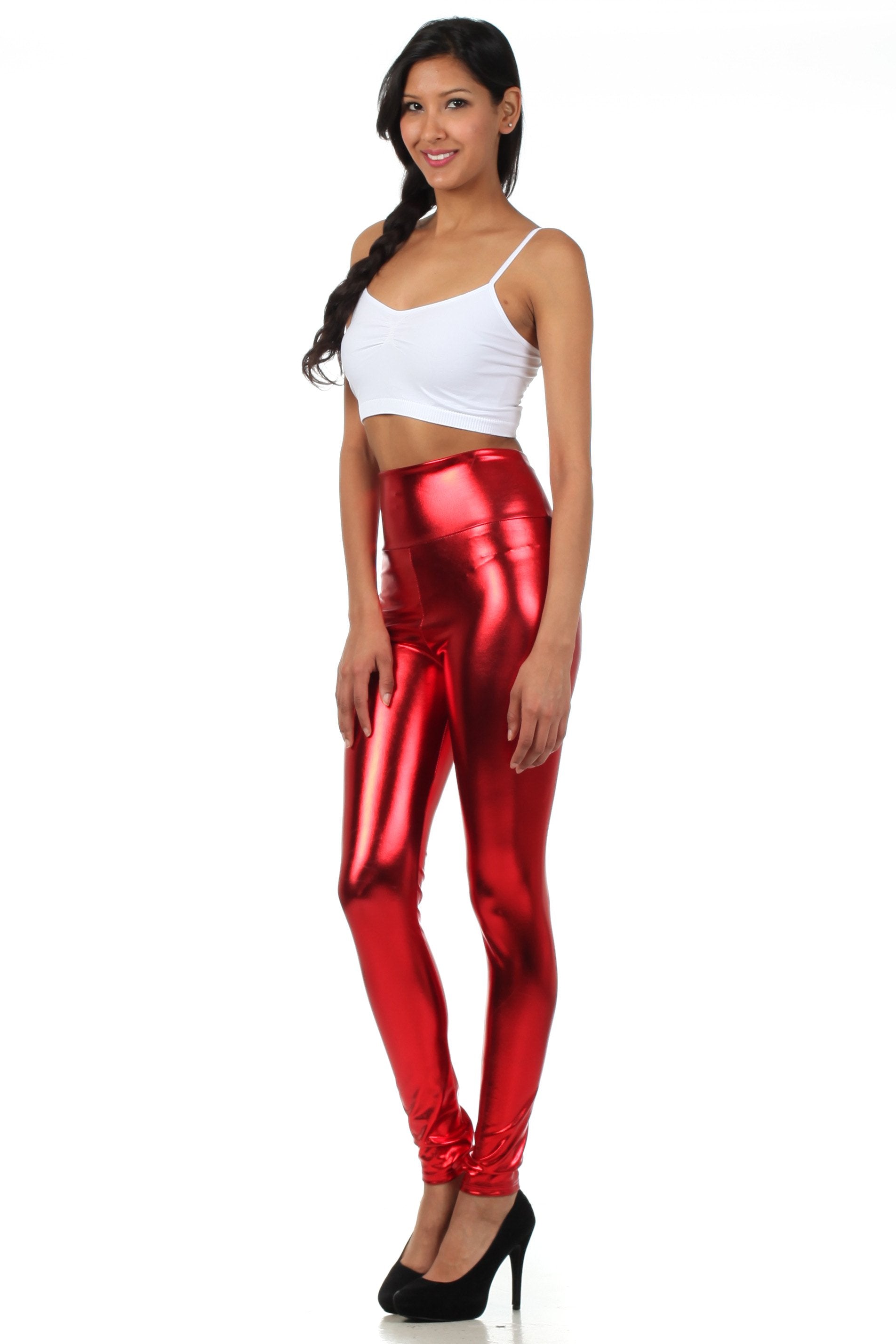 Sakkas Shiny Liquid Metallic High Waist Stretch Leggings - Made in USA - Concordia Style Boutique