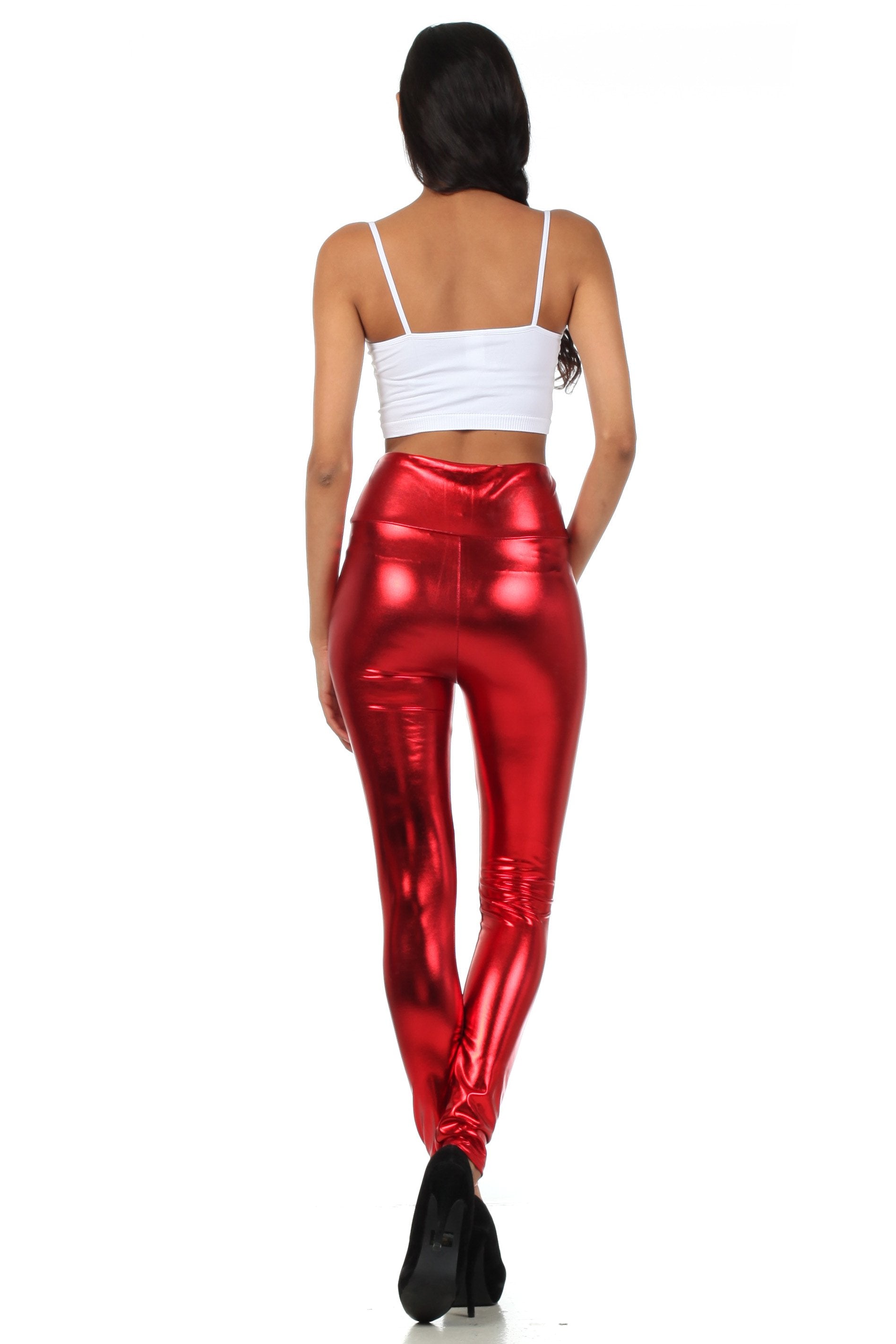 Sakkas Shiny Liquid Metallic High Waist Stretch Leggings - Made in USA - Concordia Style Boutique