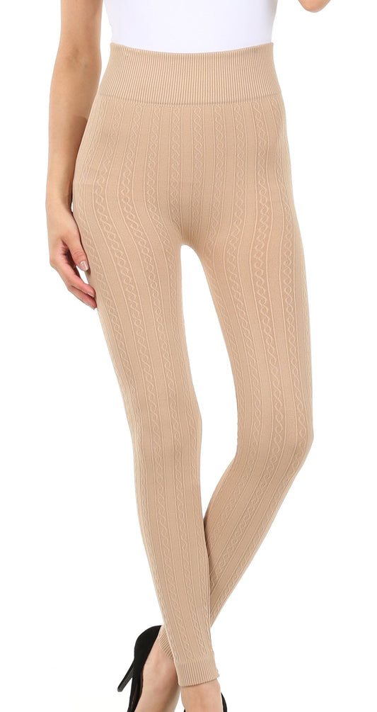 Sakkas Cable Knit Fleece Lined Leggings - Concordia Style Boutique
